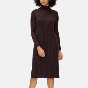 Eileen Fisher extra fine Merino wool scrunch neck midi long sleeve dress
